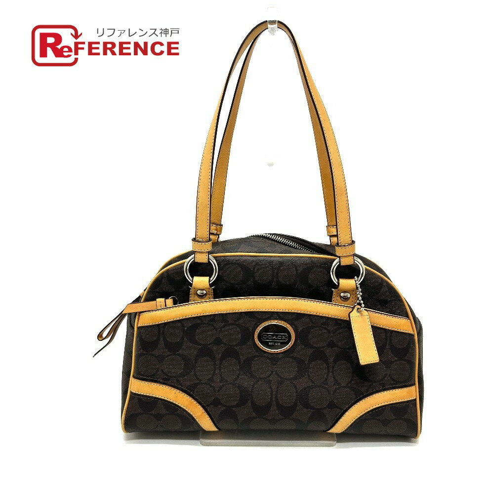 COACH - COACH コーチ F18919 シグネチャー カバン 肩掛け ボストンバッグ PVC レディース ブラウン 【中古】