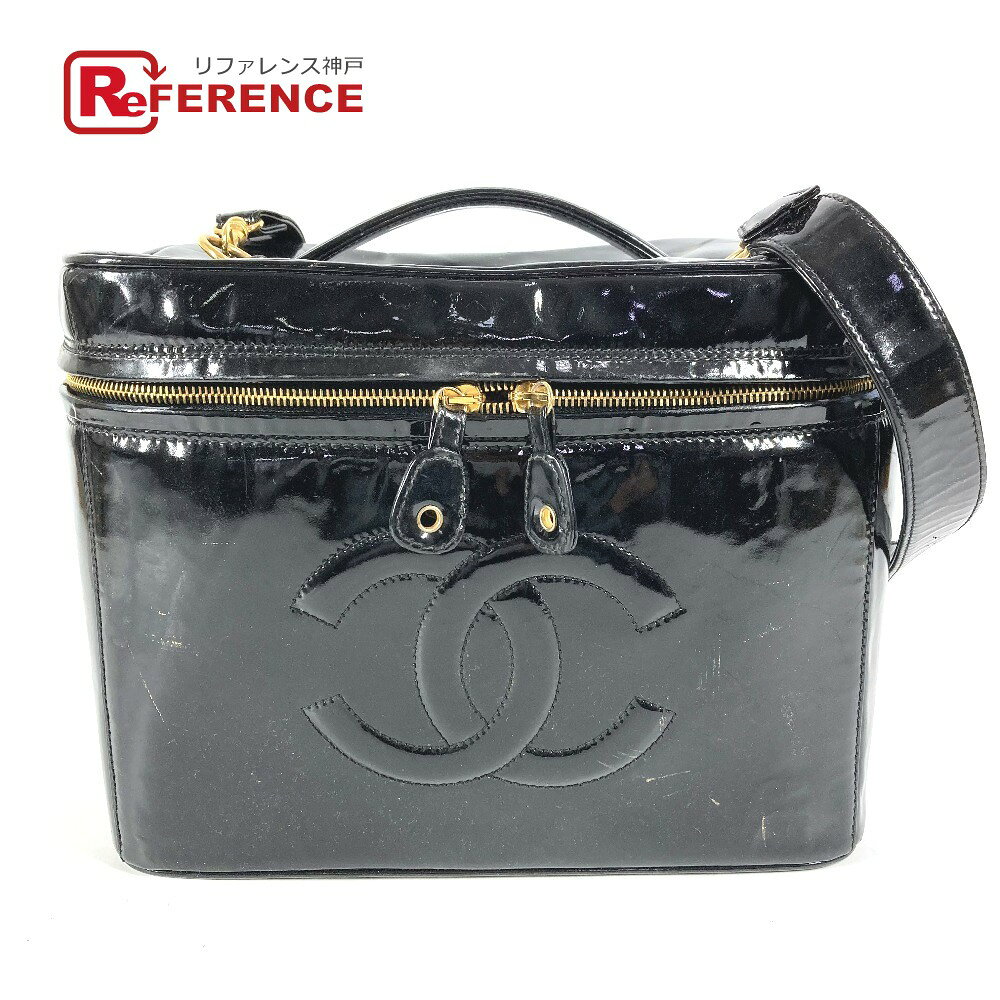 CHANEL シャネル ヴィンテージ CC ココマーク ロゴ バニティバッグ 肩掛け ショルダーバッグ 2WAYバッグ ハンドバッグ パテントレザー ユニセックス ブラック 【中古】