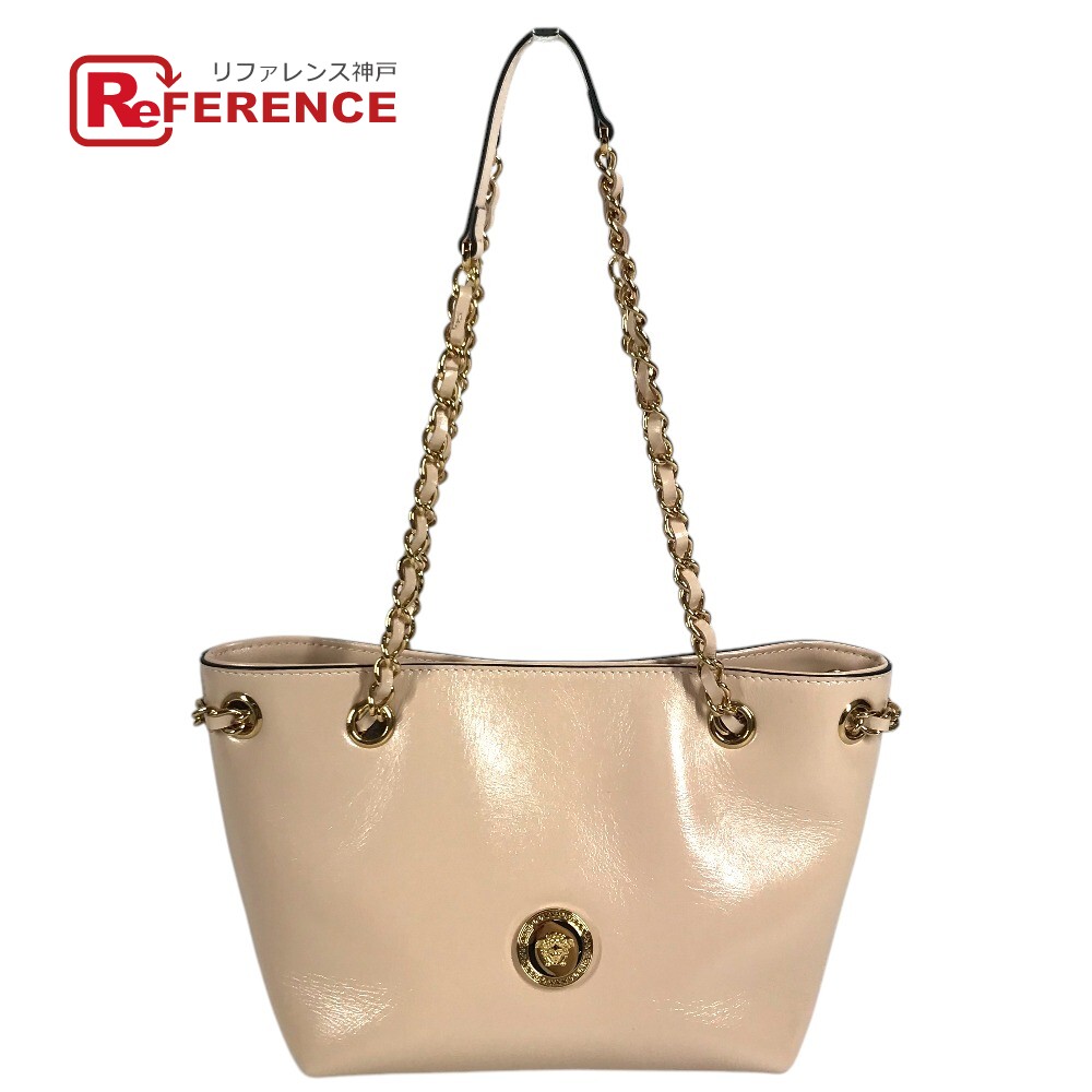 VERSACE ヴェルサーチ メデューサ ロゴ Wチェーン 皮革 肩掛け ハンドバッグ ショルダーバッグ レザー レディース ピンク 新品同様 【中古】
