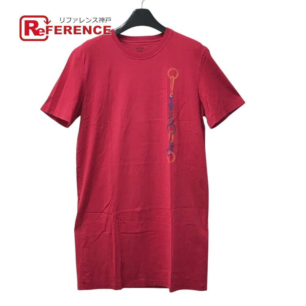 HERMES エルメス チェーン柄 ロゴ アパレル Tシャツワンピース ラウンドネック ワンピース コットン レディース レッド 【中古】