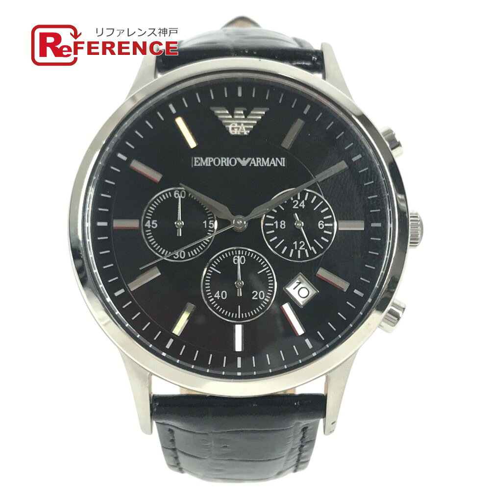 Emporio Armani エンポリオ・アルマーニ AR-2447 ロゴ メンズウォッチ ウォッチ 時計 腕時計 SS /レザー メンズ ブラック 【中古】