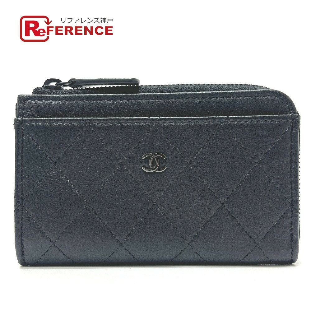 CHANEL シャネル AP3820 マトラッセ ココマーク ソーブラック L字型 フラグメントケース ミニ財布 コインケース レザー レディース ブラック 未使用 【中古】