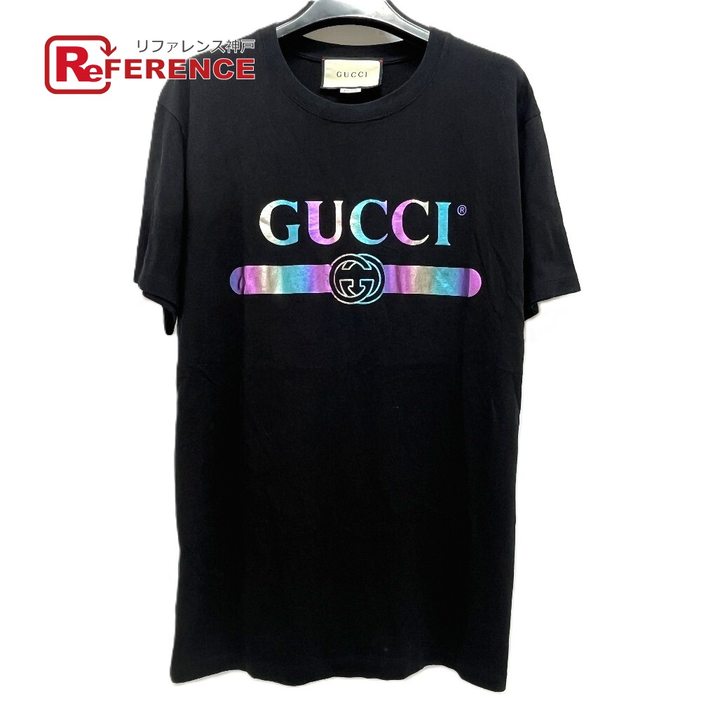 GUCCI グッチ マルチカラー ロゴ アパレル トップス クルーネック 半袖Tシャツ コットン メンズ ブラック 【中古】