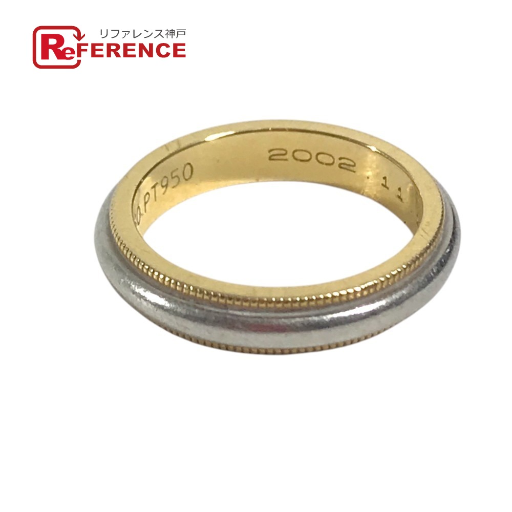TIFFANY&Co. ティファニー K18 金 18K プラチナ コンビ ミルグレイン アクセサリー ジュエリー コンビ リング・指輪 YG750 /Pt950 レディース ゴールド 7.5号 【中古】