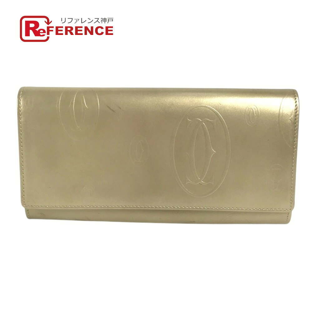 CARTIER カルティエ ロゴ ハッピーバースデー ロングウォレット フラップ 長財布 レザー ユニセックス ゴールド 【中古】