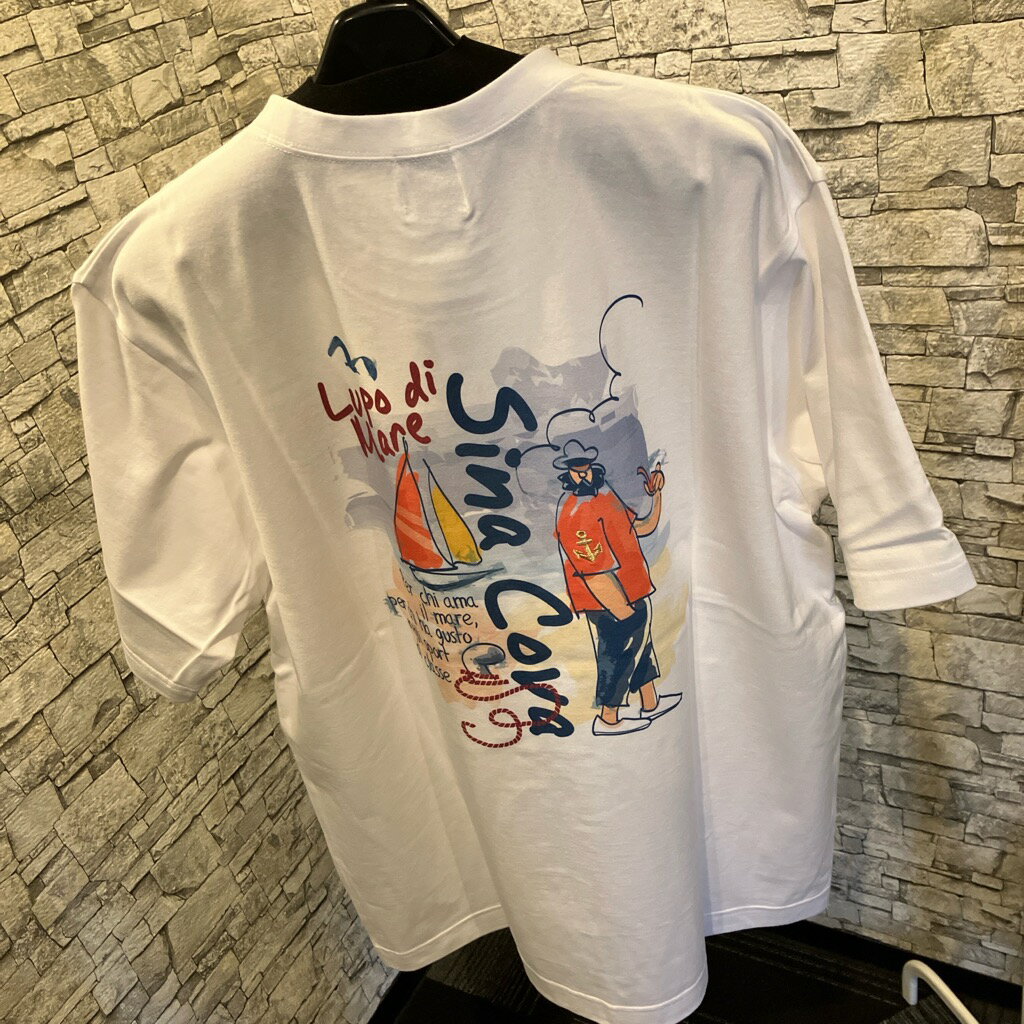 原創 - シナコバ半袖Tシャツ綿100％大人気「SINACOVA」ホワイト＆ネイビーマリンスポーツ（1万以上のお買い上げで送料無料）（父の日ラッピング無料）