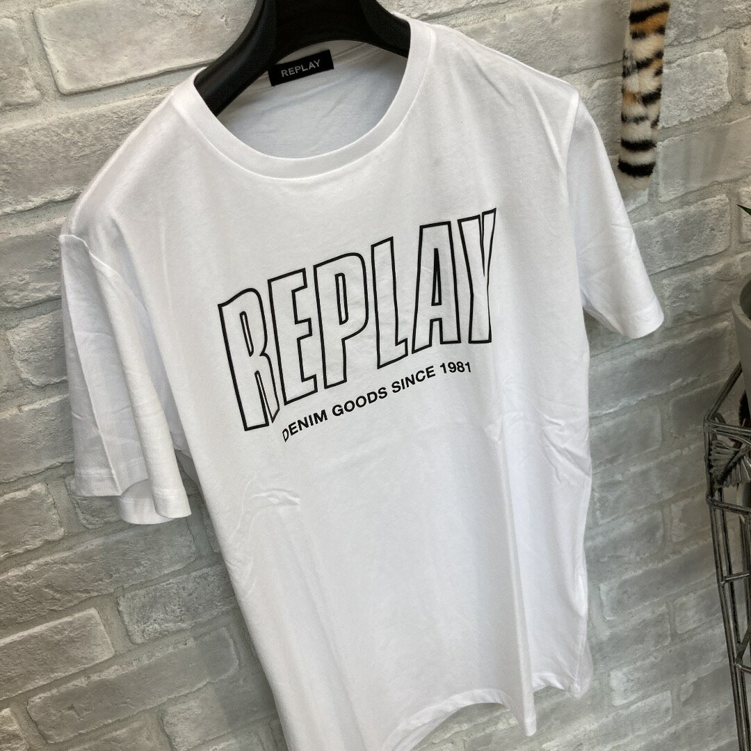 ホワイト『REPLAY』半袖『REPLAY』半袖（リプレイ）ホワイト大人気Tシャツ（1万以上のお買い上げで送料無料）綿100％（父の日ラッピング無料）