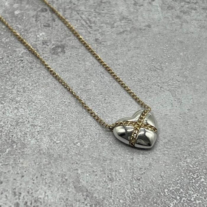 Rakuten - 【中古】ティファニー TIFFANY&CO ハート クロス ネックレス コンビ SV YG メンズ レディース ヴィンテージ オールド シルバー925 アクセサリー ネックレス