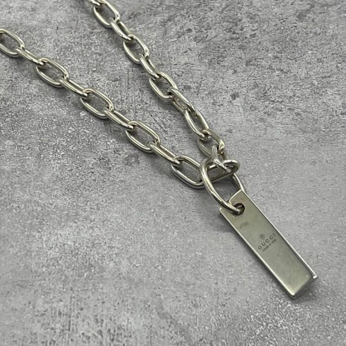 樂天商城 - 【中古】グッチ GUCCI バープレート オーバルリンクチェーン ネックレス SV925 メンズ レディース ヴィンテージ オールド シルバー925 アクセサリー ネックレス