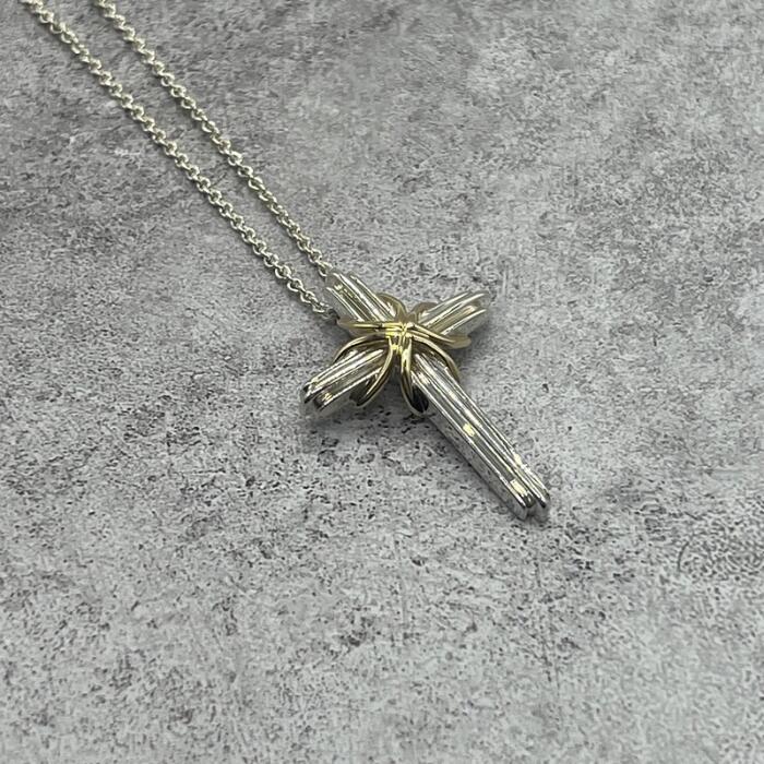 樂天商城 - 【中古】ティファニー TIFFANY シグネチャークロス ネックレス コンビ SV925 YG メンズ レディース ユニセックス ヴィンテージ オールド シルバー925 チェーン アクセサリー