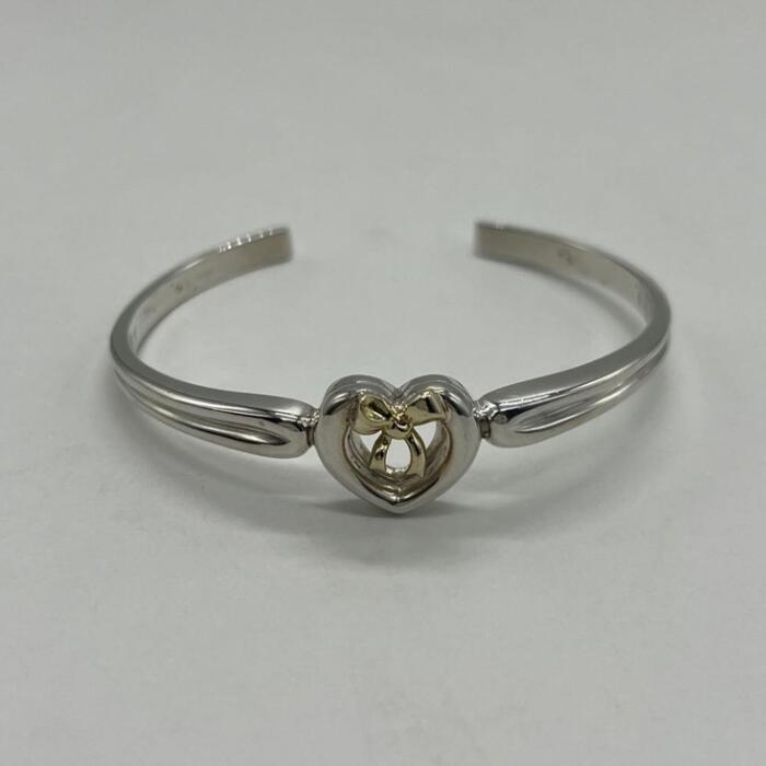 【中古】ティファニー TIFFANY ハート リボン バングル SV YG コンビ