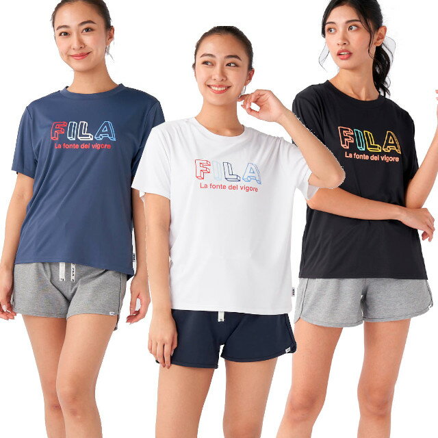 FILA フィラ 水着 レディース タンキニ 4点セット ジュニア水着 タンキニ水着 体型カバー セパレート タンクトップ ショートパンツ 半袖トップス ネイビー ホワイト ブラック 7S 9M フィラ