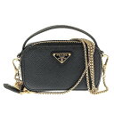 PRADA プラダ トライアングル ミニポーチ 1NR025 サフィアーノ レザー ブラック バッグ ミニバッグ チェーンショルダー ショルダーバッグ レディー...