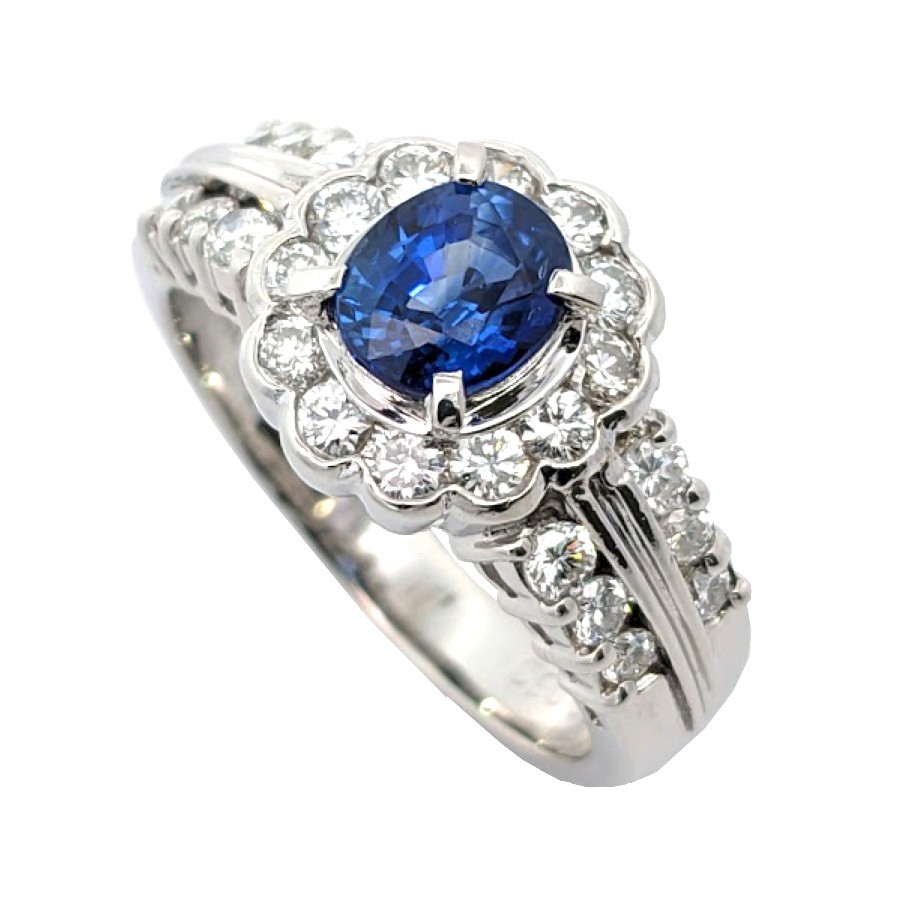 Pt900 サファイア×ダイヤモンド フラワーリング プラチナ サファイア 0.89ct ダイヤモンド 0.53ct アクセサリー ジュエリー JW 宝飾品 レディース ノーブランド 指輪 9号 付属品 ソーティング