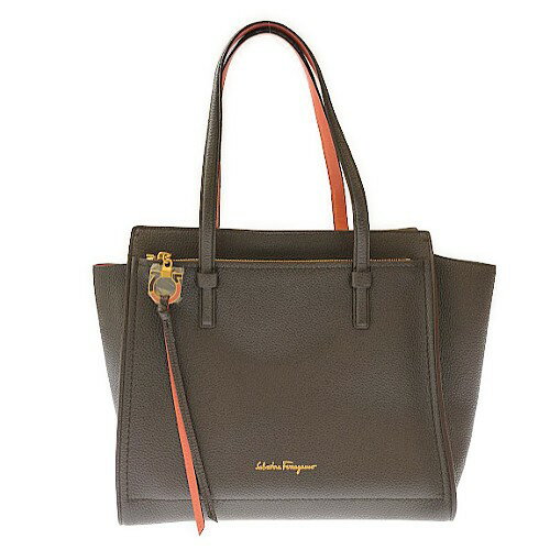 Ferrgamo フェラガモ エイミー レザー ブラウングレー系 ピンク バッグ トートバッグ 大容量 レディース