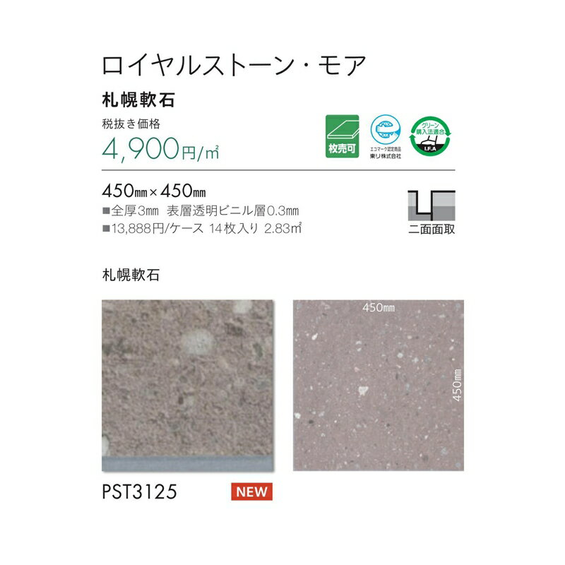 【最大2000円クーポン】石目調 フロアタイル 東リ ロイヤルストーン・モア 札幌軟石 PST3125 14枚入り 2.83m2 サイズ：450mm×450mm 全厚3mm 1ケース単位販売