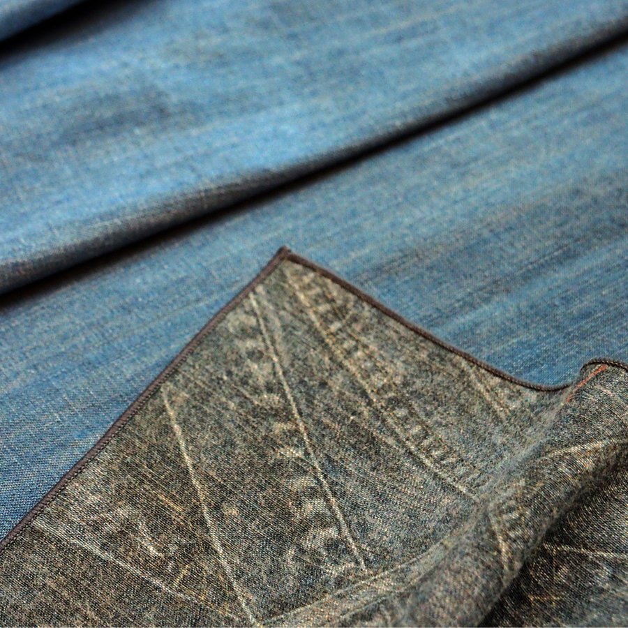 国産デニムカーテン/岡山井原製/井原デニム/井原デニム研究所/プリントカーテン/メーカー品番：IDC-P-N2000/巾200cm×高さ200cm両開き（100cm×200cm2枚組）/リバーシブル/ハトメスタイル/ブリーチ加工/インディゴネイビー