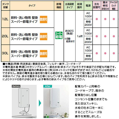 LIXIL 小型電気温水器 ゆプラス 壁掛設置 飲料・洗い物用 混合水栓セット 200V 20L...