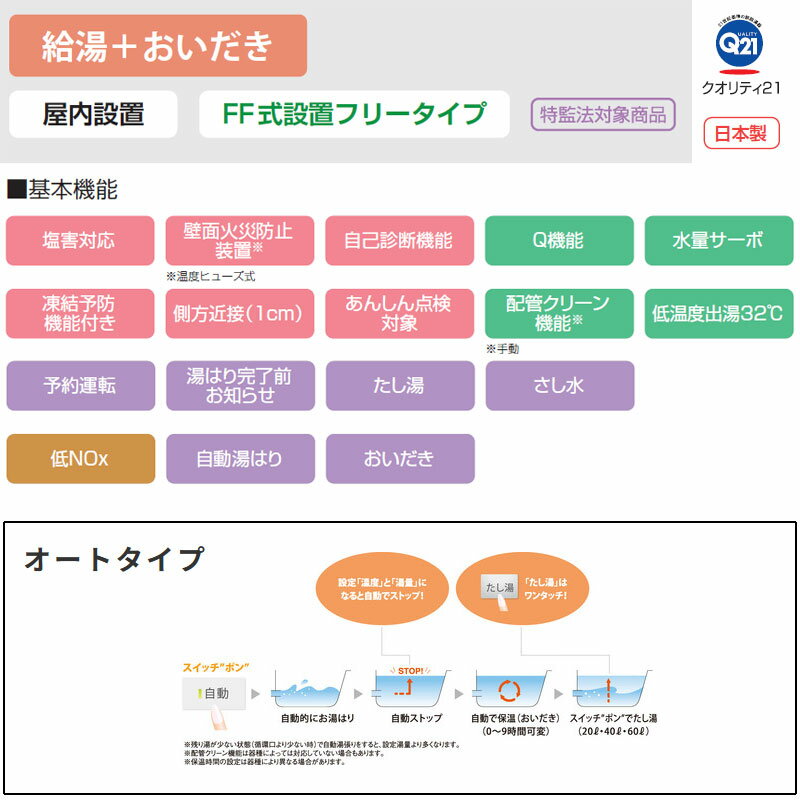 パロマ ガスふろ給湯器 本体のみ 屋内壁掛型 上方排気 強制給排気 オート 20号 15A...