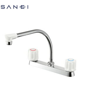 乐天商城 - SANEI キッチン用蛇口 台 2ハンドル混合水栓 スパウト259mm 湯水芯203mm 一般地寒冷地共用 K61D-W