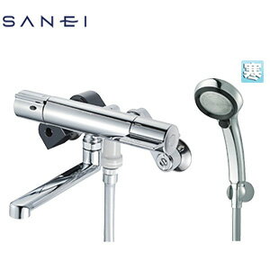 乐天商城 - SANEI 浴室用蛇口 壁 浴槽・洗い場兼用 サーモスタット付シャワーバス混合水栓 手元スイッチ シャワーヘッド(レイニー) スパウト170mm 寒冷地 SK18CK-T1L17