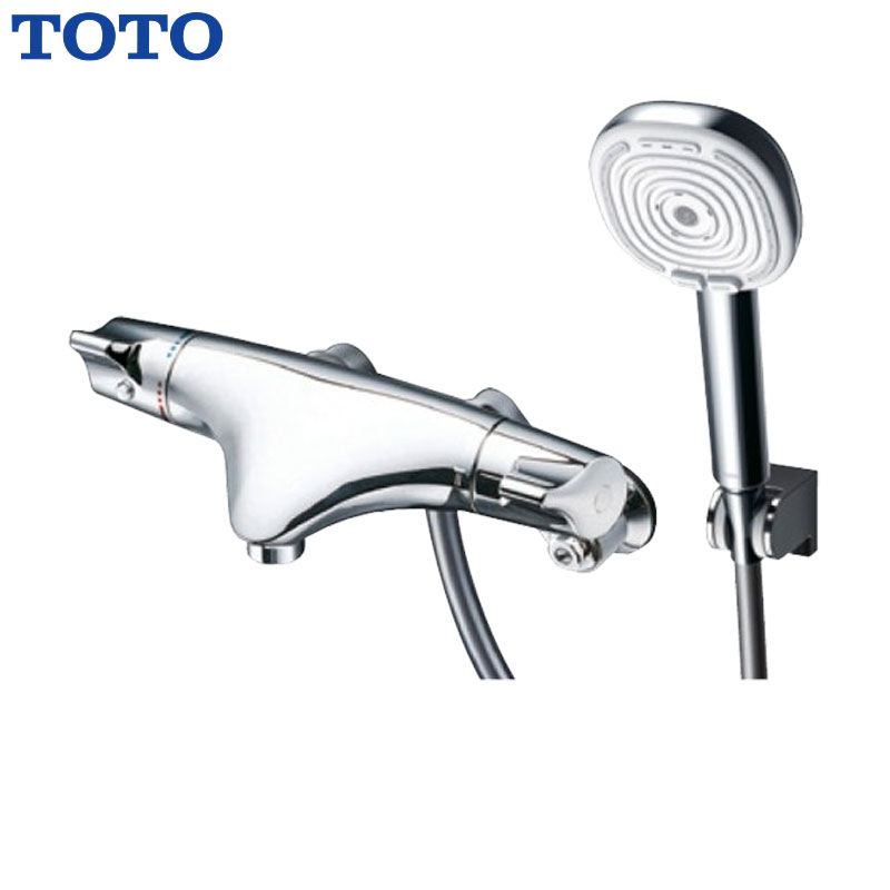 TOTO 浴室用蛇口 ニューウエーブシリーズ 壁 洗い場専用 サーモスタット付シャワーバス混合水栓 コンフォートウエーブ4モードクリック(めっき) シリンダー形 スパウト57mm 一般地 TMNW40AY8