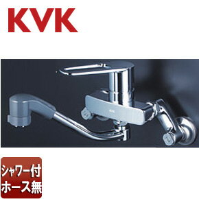 KVK キッチン用蛇口 壁 シングルレバー混合水栓 首長200mm 上向パイプ 固定シャワーヘッド 一般地 MSK110KRFUT