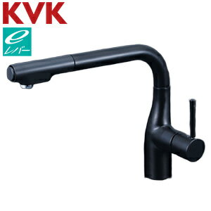 乐天商城 - KVK キッチン用蛇口 台 シングルレバー式シャワー付混合栓 水受けトレー付 eレバー マットブラック 一般地 KM6101VECM5