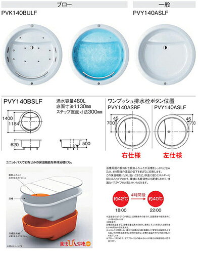 リフォームネクストの【送料無料】TOTO ●浴槽 スーパーエクセレントバス 埋込浴槽 1400サイズ ワンプッシュ排水栓式 魔法びん浴槽 エアブロー2 ブローバスSX2 握りバー1本 PVK140BUR/LF｜アングル2