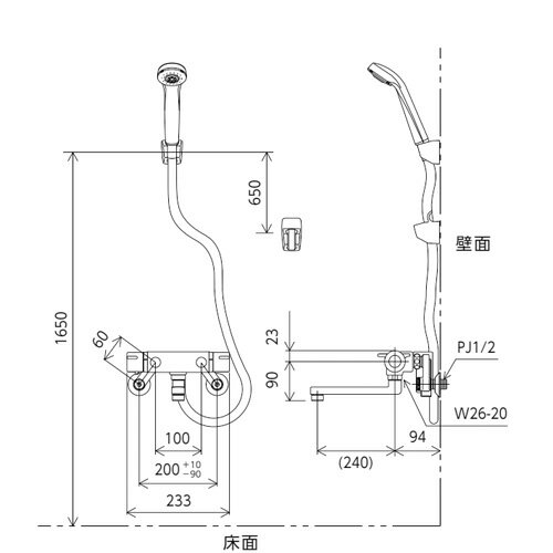 KVK 浴室用蛇口 壁 サーモスタット付シャワー 撥水 スパウト240mm 寒冷地 KF800WTR...