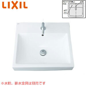 Rakuten - LIXIL 洗面器単品 ベッセル式 角形 480×500 水栓取付穴径:φ36 中央1ヶ所 L-536FC