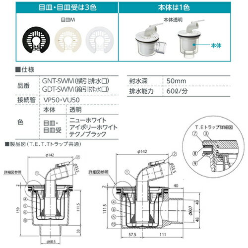 テクノテック 洗濯機パンセット 700サイズ 中央排水 かさ上げ イージーパン ニューホワイト TPD700-CW2+排水トラップ 3