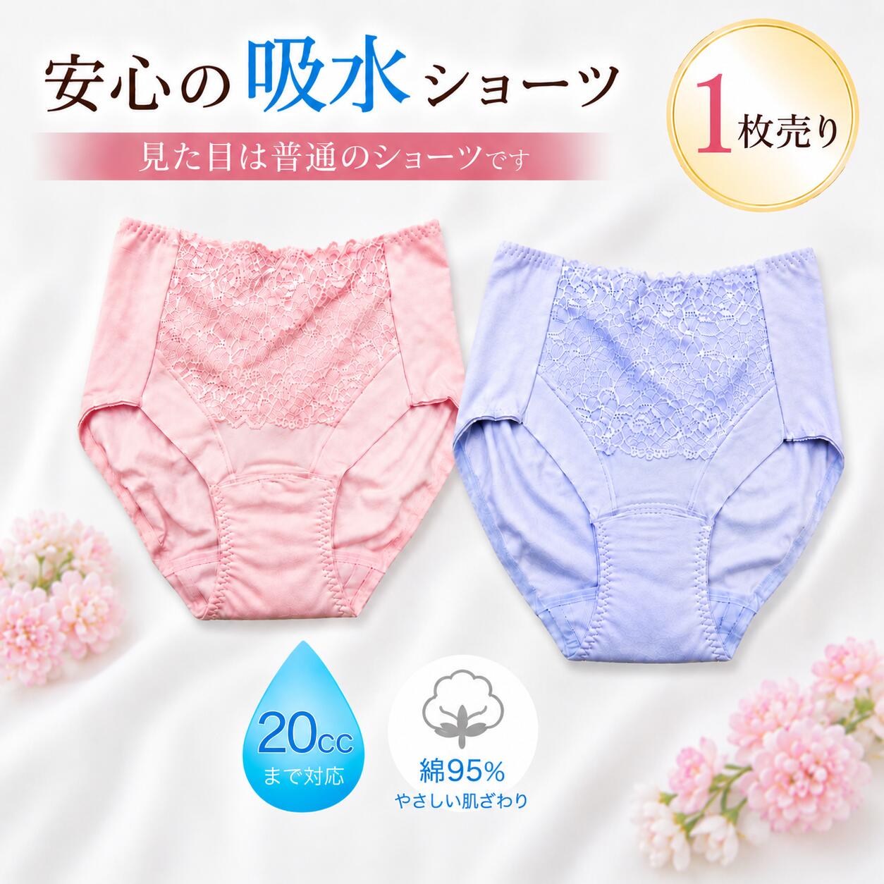 Rakuten - 【1枚組】軽失禁ショーツ 吸水ショーツ 20cc おしゃれ 失禁パンツ 女性用 綿95％ 普通のショーツ見え ピンク ラベンダー 600-1p