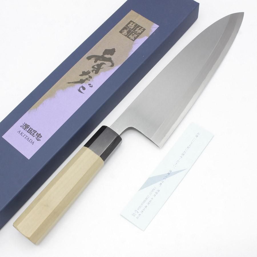 【お買い物マラソン！限定クーポン】【未使用】源昭忠 白鋼 出刃包丁 八半 八角柄 刃渡り約240mm 和包丁
