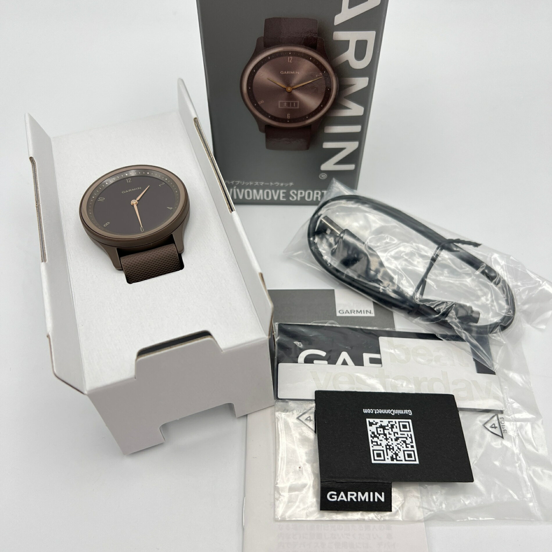 【美品】GARMIN vivomove Sport 010-02566-42 Peach Gold/Cocoa スマートウォッチ ガーミン 本体 【中古】