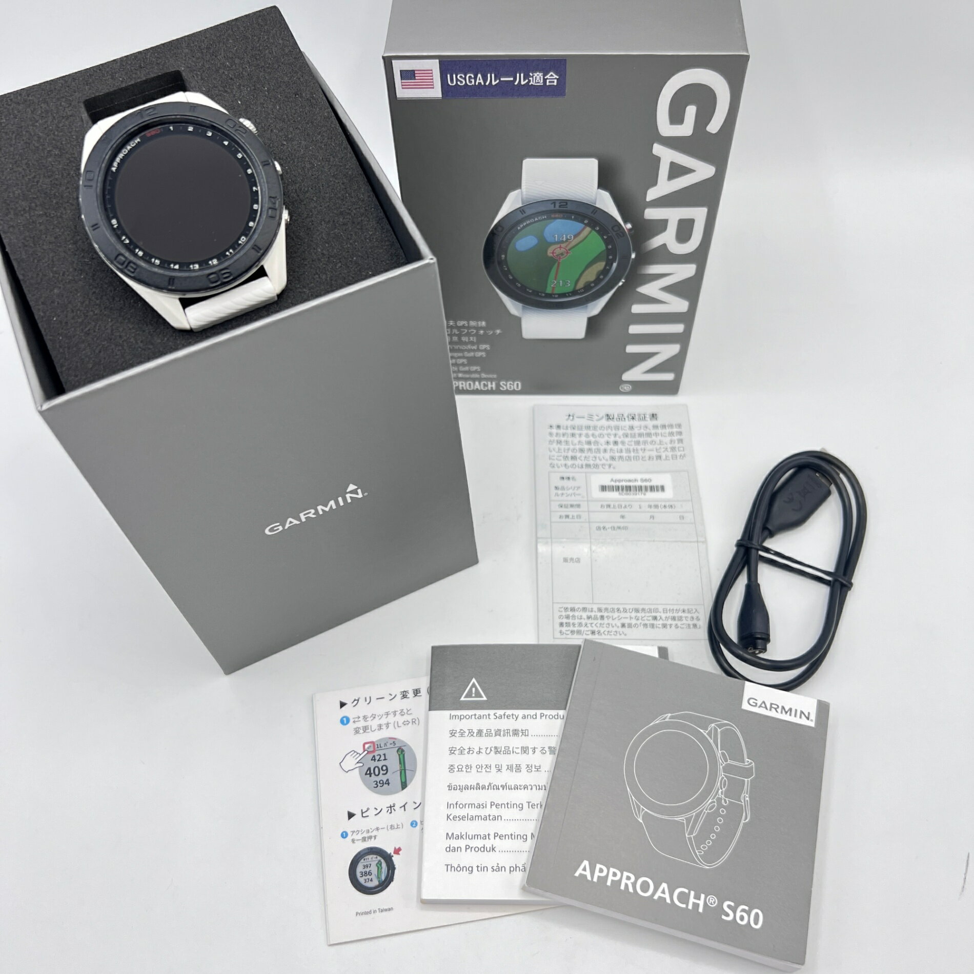 GARMIN Approach S60 White 010-01702-24 ゴルフナビ スマートウォッチ ガーミン アプローチ 本体 【中古】