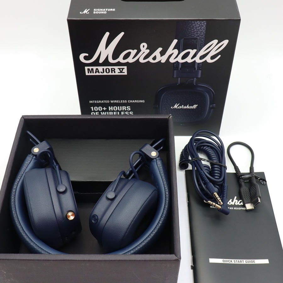 【美品】Marshall MAJOR V ミッドナイトブルー ヘッドホン ワイヤレス マーシャル 本体 【中古】