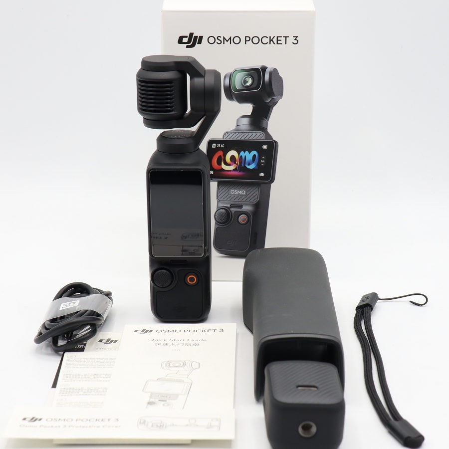 ■商品名 【美品】DJI Osmo Pocket 3 OP9923 3軸スタビライザー 1インチCMOSセンサー搭載 4K対応 ポケットジンバル アクションカメラ 本体 ■商品状態 【A】大きなダメージもなく程度良好の美品 ・USED品ではございますが大きなダメージや汚れなどもなく状態の良い商品です。 ・動作確認済みのためご購入後はすぐにご使用いただけます。 ・自社で梱包して発送いたします。 ※付属品は画像にあるものが全てとなります。 ■元箱・説明書について ・元箱：あり ・説明書：あり ◆手のひらに収まるサイズでありながら、パワフルな1型CMOSセンサーを搭載し、細部まで繊細に記録するポケットジンバルカメラ。 ◆2型回転式タッチスクリーンを搭載し、タッチスクリーンを回転させると柔軟に横向き撮影と縦向き撮影を切り替え可能。 ◆全画素高速フォーカスにより、迷うことなく正確に被写体にフォーカスを合わせられる。4K/120fps撮影に対応し、3軸メカニカルスタビライズ機構を搭載。 ■商品ランク説明 当店が定める商品ランクは下記の商品状態からランク分けをおこなっております。 【N】未使用品 【S】数回使用程度の美品 【A】大きなダメージもなく程度良好の美品 【B】一般的な使用感のある商品 【C】傷、汚れがあり使用感を感じるUSED品 【D】傷・汚れなどが多く見受けられる難有品 【E】ジャンク品 ■発送について ・佐川急便でお支払い確認後、2営業日以内に発送いたします。 ※沖縄県及び離島のお客様はゆうパックでの【着払い】となりますので予めご了承ください。 ■古物商許可証 【大阪府公安委員会：第621010150412号】 ■ご購入の前にお読みください ・当店の明らかな商品説明の記載ミス等でない限り、ご購入後の返金・返品等の対応はできません。 ・ご購入後、3日以上ご連絡が取れないお客様につきましては、誠に勝手ながら購入の意思なしと判断し、キャンセル扱いとさせていただく場合がございますので予めご了承ください。 ■返金・返品について ・購入した商品と異なる場合 ・説明欄に記載のない大きなダメージがあった場合 ・サイズや記載と違うお色の場合 ・初期動作不良があった場合 上記の内容に該当する場合のみ返金・返品をお受けいたします。 ※若干の状態の違いなどの個人的主観、ご注文間違いやスペックの認識の相違、思っていた商品と違うなど、個人的な理由での返品はお受けできません。 ■商品番号 055936