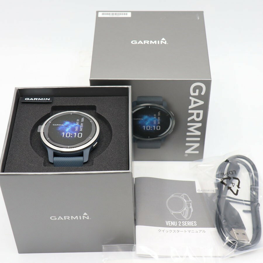 ■商品名 【新品】GARMIN VENU 2 Granite Blue/Silver 010-02430-60 スマートウォッチ ガーミン ヴェニュー 本体 ■商品状態 【N】未使用品 ・新品未使用の商品ですが、開封可能状態のため確認も含めて開封して撮影をおこなっております。 ・商品自体は新品未使用ですが、買取品のため中古カテゴリーの新古品・未使用品で出品しております。 ・動作確認済みのためご購入後はすぐにご使用いただけます。 ・自社で梱包して発送いたします。 ・元箱にダメージがございますが、製品への影響はございません。 ■元箱・説明書について ・元箱：あり ・説明書：あり ・保証書：あり（印字なし） ◆血中酸素レベル、心拍数、ストレスの指標から睡眠の質やフィットネス年齢の指標まで多くの情報を得ることができるスマートウォッチ。 ◆ヘルススナップショット機能を使えば、心拍数、血中酸素レベル、呼吸数、ストレスレベルの詳細なスナップショットを2分で記録できる。 ◆本体サイズは45mm。稼働時間はスマートウォッチモードで約11日間。GPS+音楽モード約8時間、GPSモードで約22時間の利用できる。 ■商品ランク説明 当店が定める商品ランクは下記の商品状態からランク分けをおこなっております。 【N】未使用品 【S】数回使用程度の美品 【A】大きなダメージもなく程度良好の美品 【B】一般的な使用感のある商品 【C】傷、汚れがあり使用感を感じるUSED品 【D】傷・汚れなどが多く見受けられる難有品 【E】ジャンク品 ■発送について ・佐川急便でお支払い確認後、2営業日以内に発送いたします。 ※沖縄県及び離島のお客様はゆうパックでの【着払い】となりますので予めご了承ください。 ■古物商許可証 【大阪府公安委員会：第621010150412号】 ■ご購入の前にお読みください ・当店の明らかな商品説明の記載ミス等でない限り、ご購入後の返金・返品等の対応はできません。 ・ご購入後、3日以上ご連絡が取れないお客様につきましては、誠に勝手ながら購入の意思なしと判断し、キャンセル扱いとさせていただく場合がございますので予めご了承ください。 ■返金・返品について ・購入した商品と異なる場合 ・説明欄に記載のない大きなダメージがあった場合 ・サイズや記載と違うお色の場合 ・初期動作不良があった場合 上記の内容に該当する場合のみ返金・返品をお受けいたします。 ※若干の状態の違いなどの個人的主観、ご注文間違いやスペックの認識の相違、思っていた商品と違うなど、個人的な理由での返品はお受けできません。 ■商品番号 056030