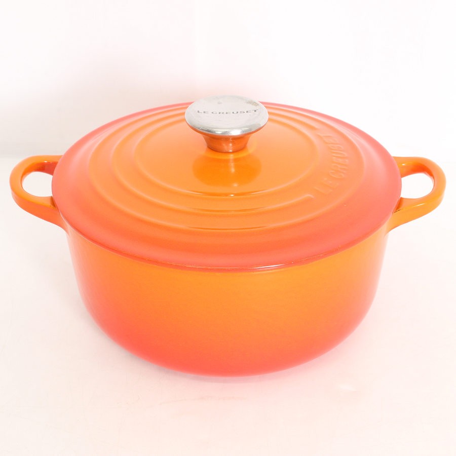 乐天商城 - 【楽天スーパーSALE！限定クーポン】ル・クルーゼ ココット・ロンド 20cm オレンジ Le Creuset ホーロー鍋 両手鍋 本体 【中古】