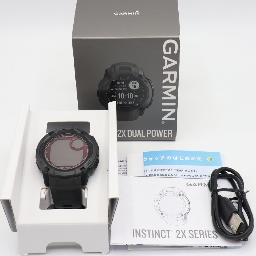 乐天商城 - 【楽天スーパーSALE！限定クーポン】GARMIN Instinct 2X Dual Power Graphite 010-02805-22 スマートウォッチ ガーミン インスティンクト デュアルパワー 本体 【中古】