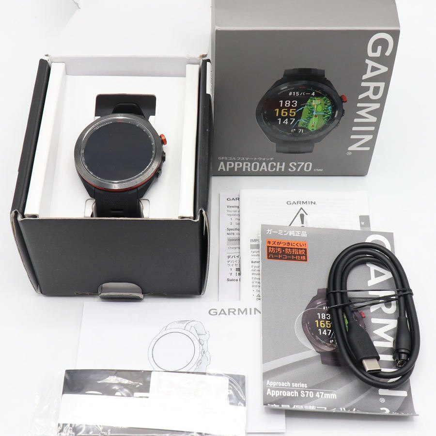 乐天商城 - 【美品】GARMIN Approach S70 47mm Black 010-02746-22 スマートウォッチ アプローチ ゴルフ ガーミン 本体 【中古】