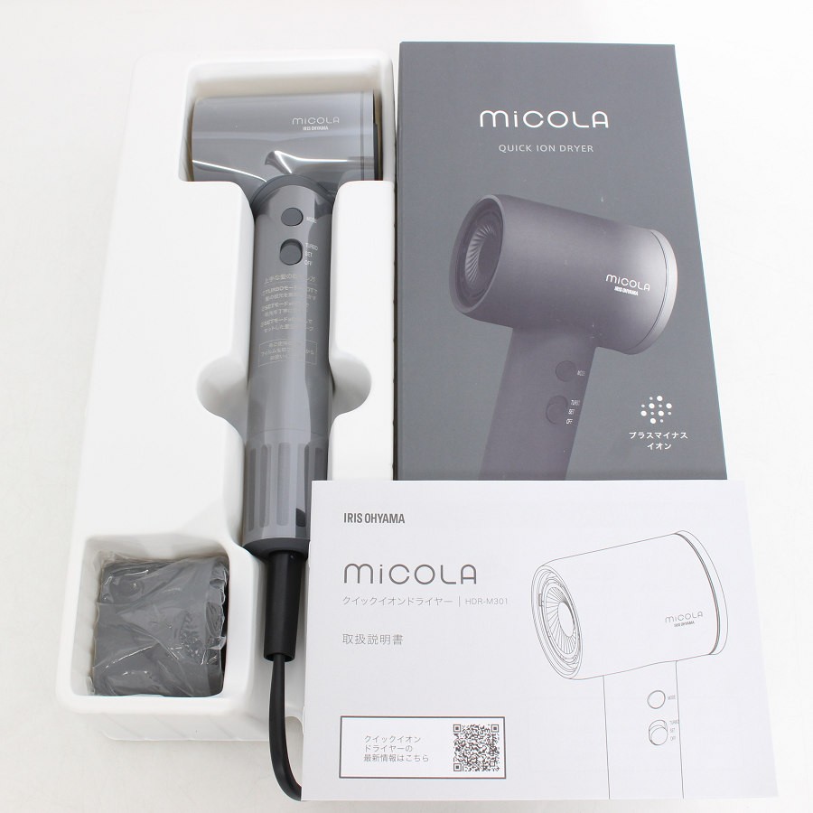 樂天商城 - 【お買い物マラソン！限定クーポン】【未使用】アイリスオーヤマ MiCOLA HDR-M301-H ダークグレー クイックイオンドライヤー IRIS OHYAMA ヘアドライヤー 本体