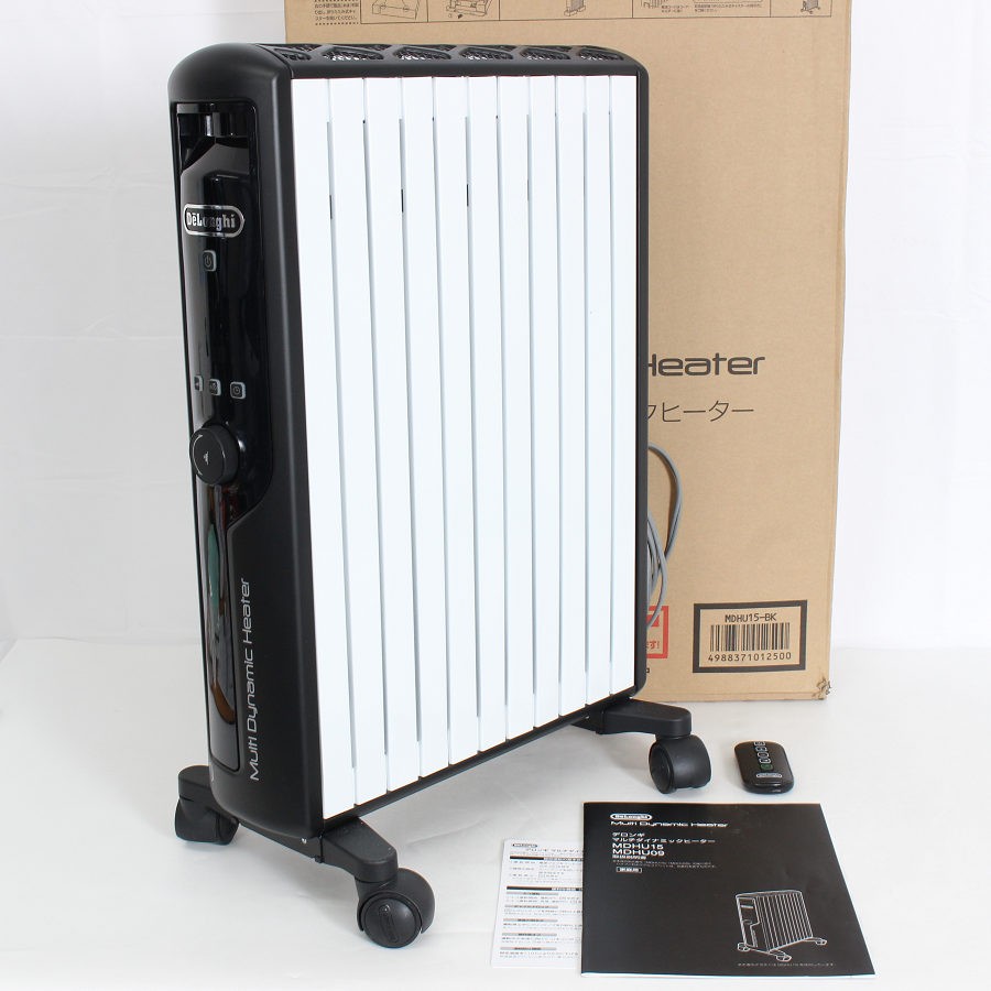■商品名 デロンギ マルチダイナミックヒーター MDHU15-BK 快適温度一定キープモデル 1500W 10～13畳 ピュアホワイト＋マットブラック ストーブ DeLonghi 本体 ■商品状態 【B】一般的な使用感のある商品 ・本体の所々に細かな擦れ感と本体側面に若干のへこみがみられます。 ・リモコンには使用に伴う細かな擦れキズがございます。 ・購入日：2018年11月4日(保証書貼付レシート記載) ・動作確認済みのためご購入後はすぐにご使用いただけます。 ・元箱にストレッチフィルムを巻いての発送となります。 ※付属品は画像にあるものが全てとなります。 ・元箱には配送時のダメージがございますが、製品への影響はございません。 ■元箱・説明書について ・元箱：あり ・説明書：あり ・保証書：あり（印字なし） ◆簡単操作のクリックノブ搭載モデル。 ◆24時間デジタルタイマーで快適に節電。 ◆小型の専用リモコンによる操作も可能。 ■商品ランク説明 当店が定める商品ランクは下記の商品状態からランク分けをおこなっております。 【N】未使用品 【S】数回使用程度の美品 【A】大きなダメージもなく程度良好の美品 【B】一般的な使用感のある商品 【C】傷、汚れがあり使用感を感じるUSED品 【D】傷・汚れなどが多く見受けられる難有品 【E】ジャンク品 ■発送について ・佐川急便でお支払い確認後、2営業日以内に発送いたします。 ※沖縄県及び離島のお客様はゆうパックでの【着払い】となりますので予めご了承ください。 ■古物商許可証 【大阪府公安委員会：第621010150412号】 ■ご購入の前にお読みください ・当店の明らかな商品説明の記載ミス等でない限り、ご購入後の返金・返品等の対応はできません。 ・ご購入後、3日以上ご連絡が取れないお客様につきましては、誠に勝手ながら購入の意思なしと判断し、キャンセル扱いとさせていただく場合がございますので予めご了承ください。 ■返金・返品について ・購入した商品と異なる場合 ・説明欄に記載のない大きなダメージがあった場合 ・サイズや記載と違うお色の場合 ・初期動作不良があった場合 上記の内容に該当する場合のみ返金・返品をお受けいたします。 ※若干の状態の違いなどの個人的主観、ご注文間違いやスペックの認識の相違、思っていた商品と違うなど、個人的な理由での返品はお受けできません。 ■商品番号 059311
