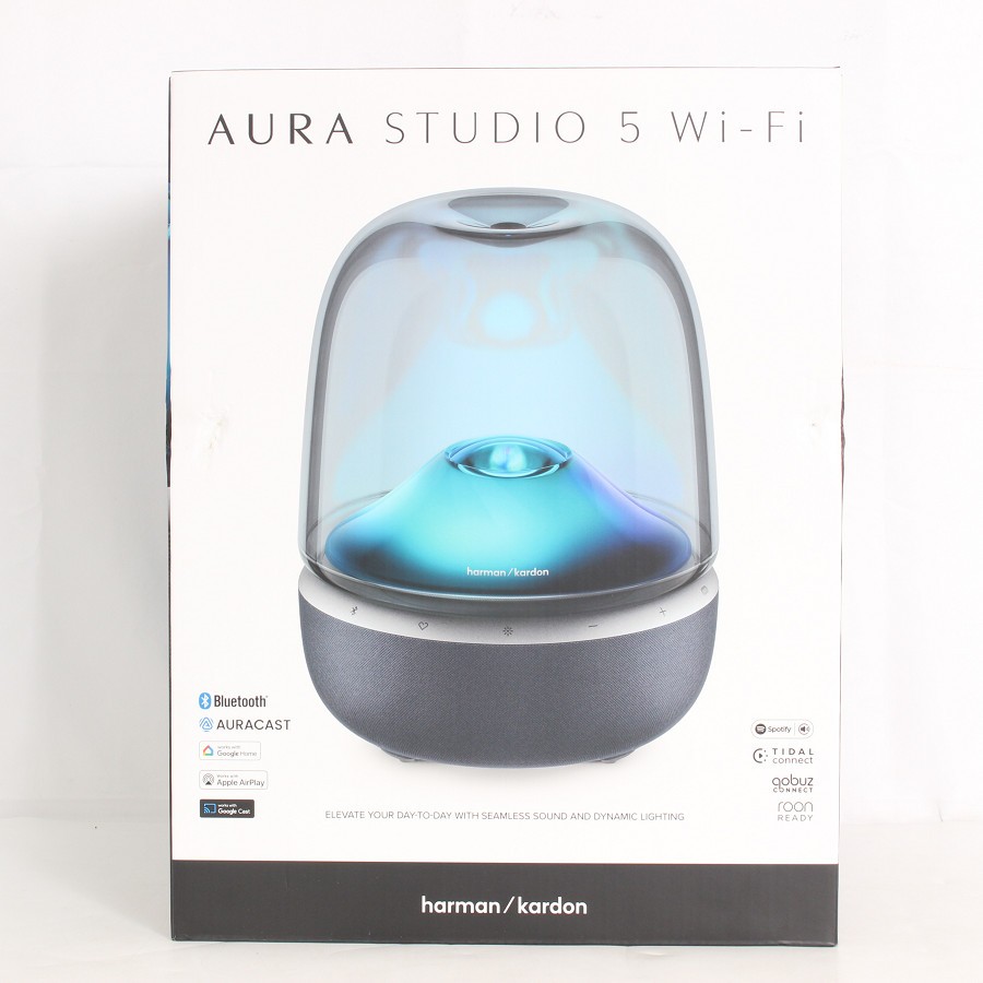 ■商品名 【新品未開封】Harman Kardon AURA STUDIO 5 Wi-Fi HKAURAS5WFBSJN ブラック Wi-Fiスピーカーシステム ハーマンカードン 本体 ■商品状態 【N】未使用品 ・新品未開封の商品です。 ・商品自体は新品未使用ですが、買取品のため中古カテゴリーの新古品・未使用品で出品しております。 ・元箱には伝票痕や角の凹みなど配送によるダメージがございますが、製品への影響はございません。 ※複数の在庫をまとめて出品している商品ページとなるため、元箱へのダメージ箇所はお写真とは異なる場合がございますことをご了承のうえで、ご購入下さいませ。 ・元箱にストレッチフィルムを巻いての発送となります。 ■元箱・説明書について ・元箱：あり（ダメージあり） ■商品ランク説明 当店が定める商品ランクは下記の商品状態からランク分けをおこなっております。 【N】未使用品 【S】数回使用程度の美品 【A】大きなダメージもなく程度良好の美品 【B】一般的な使用感のある商品 【C】傷、汚れがあり使用感を感じるUSED品 【D】傷・汚れなどが多く見受けられる難有品 【E】ジャンク品 ■発送について ・佐川急便でお支払い確認後、2営業日以内に発送いたします。 ※沖縄県及び離島のお客様はゆうパックでの【着払い】となりますので予めご了承ください。 ■古物商許可証 【大阪府公安委員会：第621010150412号】 ■ご購入の前にお読みください ・当店の明らかな商品説明の記載ミス等でない限り、ご購入後の返金・返品等の対応はできません。 ・ご購入後、3日以上ご連絡が取れないお客様につきましては、誠に勝手ながら購入の意思なしと判断し、キャンセル扱いとさせていただく場合がございますので予めご了承ください。 ■返金・返品について ・購入した商品と異なる場合 ・説明欄に記載のない大きなダメージがあった場合 ・サイズや記載と違うお色の場合 ・初期動作不良があった場合 上記の内容に該当する場合のみ返金・返品をお受けいたします。 ※若干の状態の違いなどの個人的主観、ご注文間違いやスペックの認識の相違、思っていた商品と違うなど、個人的な理由での返品はお受けできません。 ■商品番号 MCL2PD8DC7GHP17G