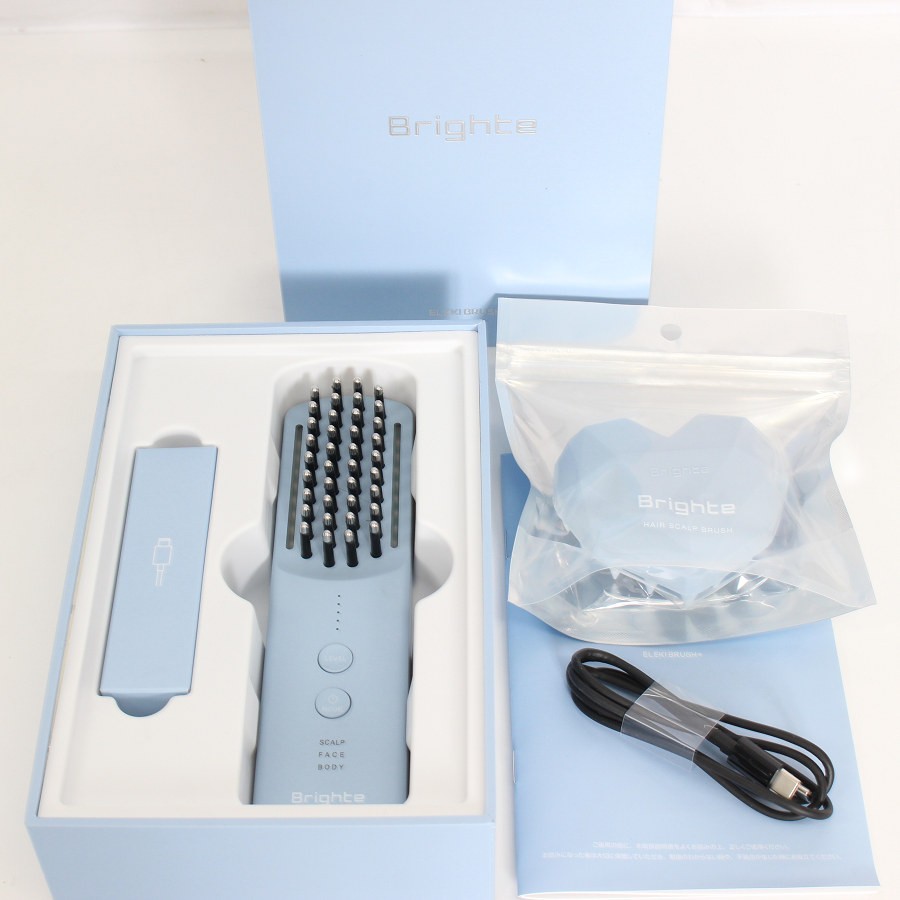 【美品】Brighte ELEKI BRUSH+ BRT-FSB180LB アイスブルー 美顔器 EMS フェイスケア ブライト エレキブラシ 本体 【中古】