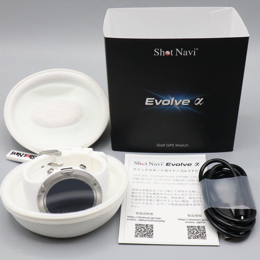 ■商品名 【美品】ShotNavi Evolve α ホワイト 腕時計型 GPS距離計測器 ゴルフナビ ショットナビ 本体 ■商品状態 【A】大きなダメージもなく程度良好の美品 ・USED品ではございますが大きなダメージや汚れなどもなく状態の良い商品です。 ・動作確認済みのためご購入後はすぐにご使用いただけます。 ・自社で梱包して発送いたします。 ※付属品は画像にあるものが全てとなります。 ■元箱・説明書について ・元箱：あり ・説明書：あり ・保証書：あり（印字なし） ■商品ランク説明 当店が定める商品ランクは下記の商品状態からランク分けをおこなっております。 【N】未使用品 【S】数回使用程度の美品 【A】大きなダメージもなく程度良好の美品 【B】一般的な使用感のある商品 【C】傷、汚れがあり使用感を感じるUSED品 【D】傷・汚れなどが多く見受けられる難有品 【E】ジャンク品 ■発送について ・佐川急便でお支払い確認後、2営業日以内に発送いたします。 ※沖縄県及び離島のお客様はゆうパックでの【着払い】となりますので予めご了承ください。 ■古物商許可証 【大阪府公安委員会：第621010150412号】 ■ご購入の前にお読みください ・当店の明らかな商品説明の記載ミス等でない限り、ご購入後の返金・返品等の対応はできません。 ・ご購入後、3日以上ご連絡が取れないお客様につきましては、誠に勝手ながら購入の意思なしと判断し、キャンセル扱いとさせていただく場合がございますので予めご了承ください。 ■返金・返品について ・購入した商品と異なる場合 ・説明欄に記載のない大きなダメージがあった場合 ・サイズや記載と違うお色の場合 ・初期動作不良があった場合 上記の内容に該当する場合のみ返金・返品をお受けいたします。 ※若干の状態の違いなどの個人的主観、ご注文間違いやスペックの認識の相違、思っていた商品と違うなど、個人的な理由での返品はお受けできません。 ■商品番号 062138