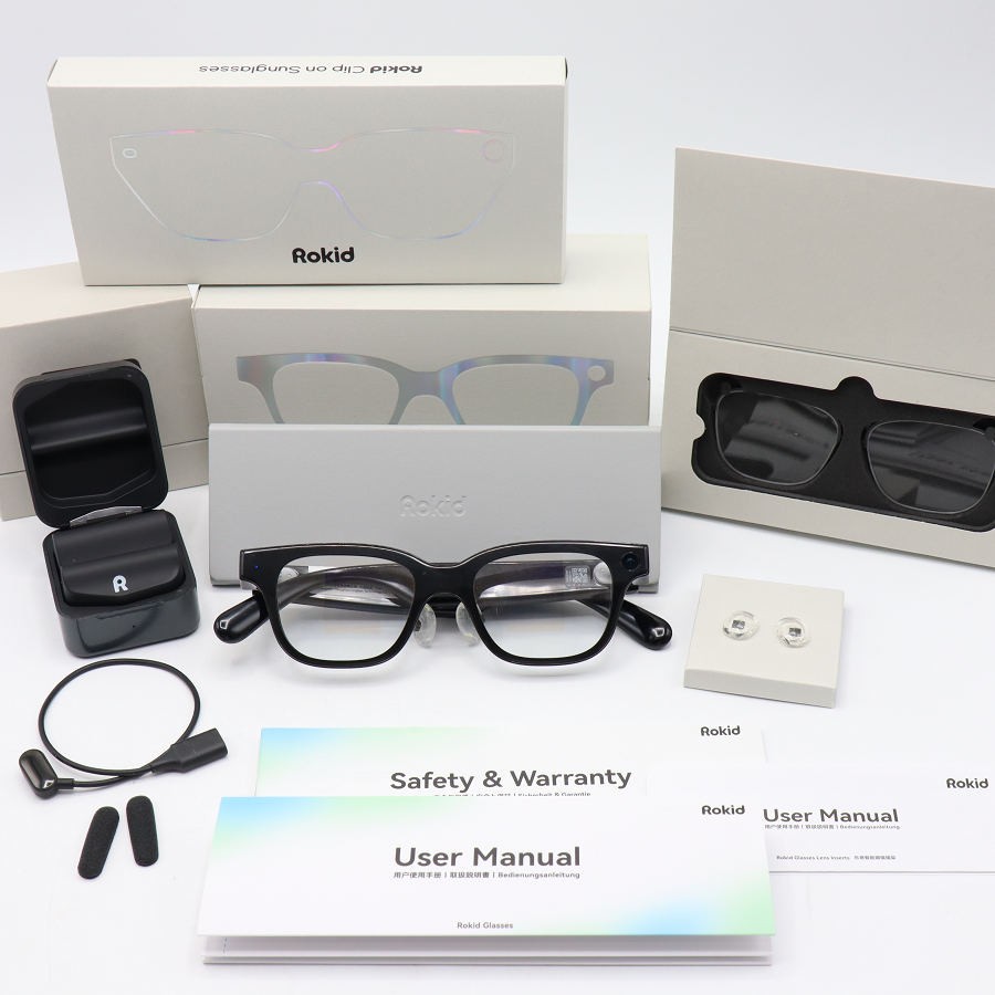 【美品】Rokid Glasses RV101 追加アクセサリー付属 AI ARスマートグラス 12MPカメラ 翻訳対応 ロキッド 本体 【中古】
