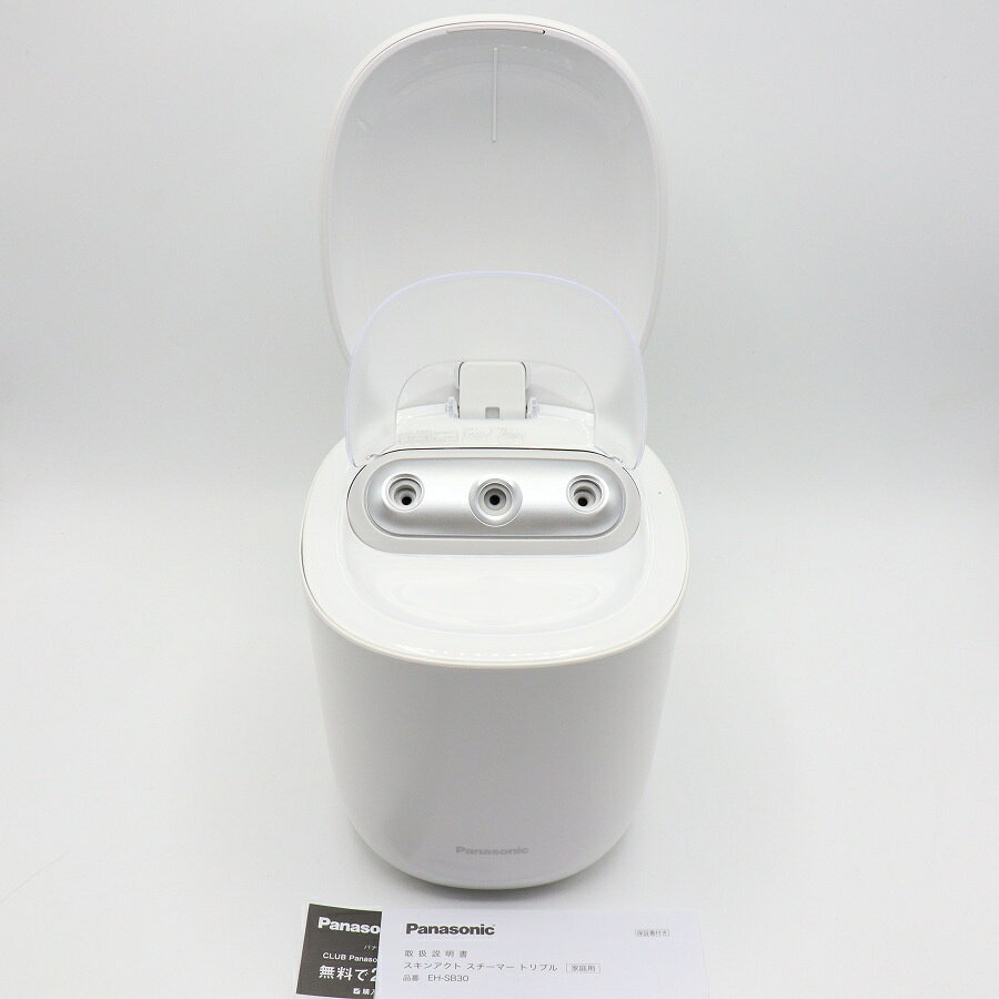 ■商品名 【美品】パナソニック スキンアクト スチーマー トリプル EH-SB30-W ホワイト 美容機器 ナノケア Panasonic 本体 ■商品状態 【A】大きなダメージもなく程度良好の美品 ・USED品ではございますが大きなダメージや汚れなどもなく状態の良い商品です。 ・動作確認済みのためご購入後はすぐにご使用いただけます。 ・自社で梱包して発送いたします。 ※付属品は画像にあるものが全てとなります。 ・2025年製 ■元箱・説明書について ・元箱：なし（自社で梱包） ・説明書：あり ・保証書：あり（印字なし） ◆「ナノサイズ濃密トリプルスチーム」で時短＆うるおいケアができるスチーマー。 8分間のスチーム浴で、隅々までたっぷり潤いを補給。 ◆シングルスチームの3倍のスチームが素早く顔からデコルテまで包み込む。 たっぷりの40度スチームでディープクレンジングが可能。 ◆給水タンクの給水量でスチーム時間の調節が可能。 しっかり保湿、クレンジングなど目的に合わせて使い分けられる。 ■商品ランク説明 当店が定める商品ランクは下記の商品状態からランク分けをおこなっております。 【N】未使用品 【S】数回使用程度の美品 【A】大きなダメージもなく程度良好の美品 【B】一般的な使用感のある商品 【C】傷、汚れがあり使用感を感じるUSED品 【D】傷・汚れなどが多く見受けられる難有品 【E】ジャンク品 ■発送について ・佐川急便でお支払い確認後、2営業日以内に発送いたします。 ※沖縄県及び離島のお客様はゆうパックでの【着払い】となりますので予めご了承ください。 ■古物商許可証 【大阪府公安委員会：第621010150412号】 ■ご購入の前にお読みください ・当店の明らかな商品説明の記載ミス等でない限り、ご購入後の返金・返品等の対応はできません。 ・ご購入後、3日以上ご連絡が取れないお客様につきましては、誠に勝手ながら購入の意思なしと判断し、キャンセル扱いとさせていただく場合がございますので予めご了承ください。 ■返金・返品について ・購入した商品と異なる場合 ・説明欄に記載のない大きなダメージがあった場合 ・サイズや記載と違うお色の場合 ・初期動作不良があった場合 上記の内容に該当する場合のみ返金・返品をお受けいたします。 ※若干の状態の違いなどの個人的主観、ご注文間違いやスペックの認識の相違、思っていた商品と違うなど、個人的な理由での返品はお受けできません。 ■商品番号 063068