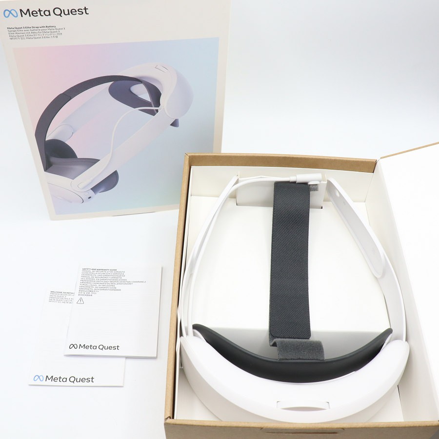 ■商品名 【美品】Meta Quest 3 Eliteストラップ バッテリー付き 899-00560-02 VR メタ エリート ■商品状態 【A】大きなダメージもなく程度良好の美品 ・USED品ではございますが大きなダメージや汚れなどもなく状態の良い商品です。 ・自社で梱包して発送いたします。 ※付属品は画像にあるものが全てとなります。 ■元箱・説明書について ・元箱：あり（ダメージあり） ・説明書：あり ■商品ランク説明 当店が定める商品ランクは下記の商品状態からランク分けをおこなっております。 【N】未使用品 【S】数回使用程度の美品 【A】大きなダメージもなく程度良好の美品 【B】一般的な使用感のある商品 【C】傷、汚れがあり使用感を感じるUSED品 【D】傷・汚れなどが多く見受けられる難有品 【E】ジャンク品 ■発送について ・佐川急便でお支払い確認後、2営業日以内に発送いたします。 ※沖縄県及び離島のお客様はゆうパックでの【着払い】となりますので予めご了承ください。 ■古物商許可証 【大阪府公安委員会：第621010150412号】 ■ご購入の前にお読みください ・当店の明らかな商品説明の記載ミス等でない限り、ご購入後の返金・返品等の対応はできません。 ・ご購入後、3日以上ご連絡が取れないお客様につきましては、誠に勝手ながら購入の意思なしと判断し、キャンセル扱いとさせていただく場合がございますので予めご了承ください。 ■返金・返品について ・購入した商品と異なる場合 ・説明欄に記載のない大きなダメージがあった場合 ・サイズや記載と違うお色の場合 ・初期動作不良があった場合 上記の内容に該当する場合のみ返金・返品をお受けいたします。 ※若干の状態の違いなどの個人的主観、ご注文間違いやスペックの認識の相違、思っていた商品と違うなど、個人的な理由での返品はお受けできません。 ■商品番号 063179